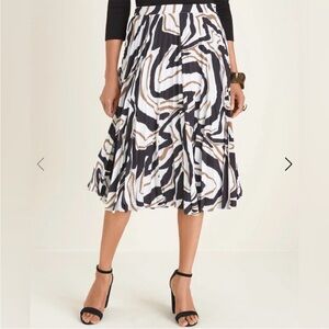 New Chico's Black ivory Brown Swirl Pleated
Midi Maxi Skirt Sz 2.5. (us 14)